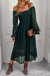 Vestido midi rosa de manga larga y corte A